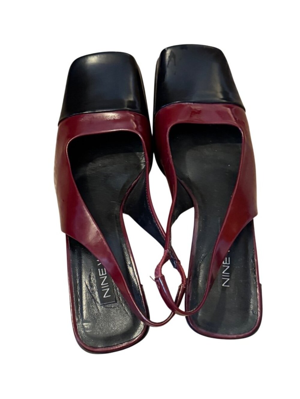 Vintage Nine West Heels 6M Burgundy Leather Square Toe Slingback Y2K Block Heel